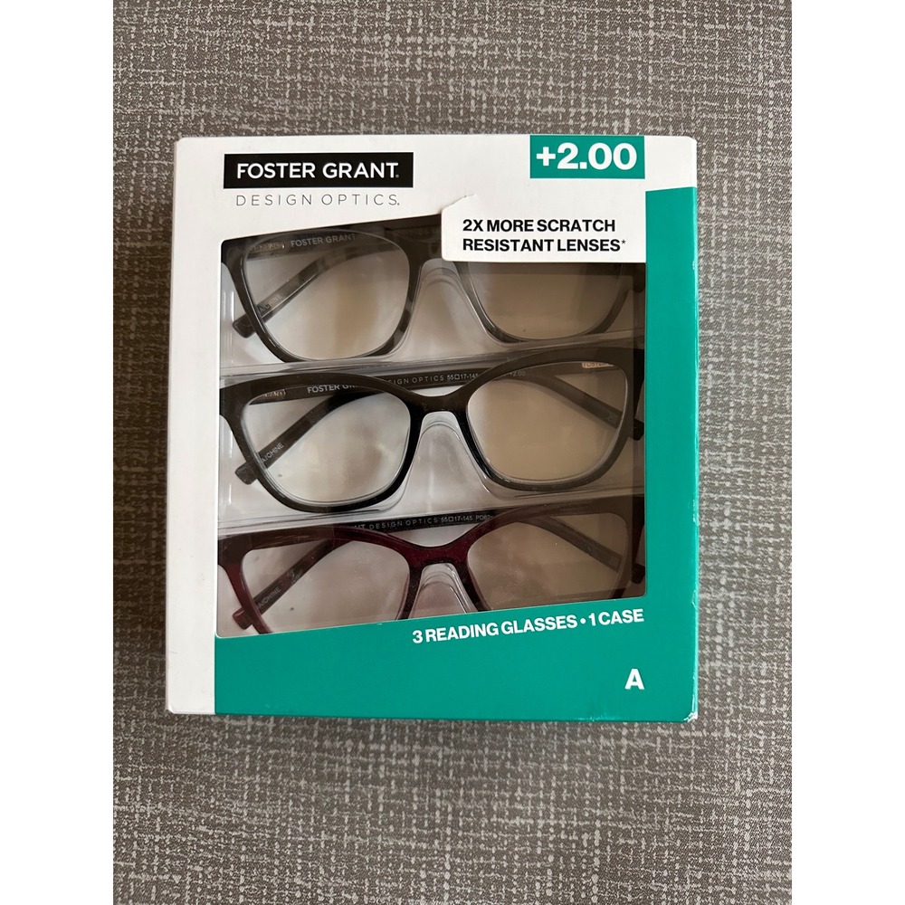 Foster Grant Design Optics 3 Pack Reading Glasses +2.00 Cateye Square 1908260